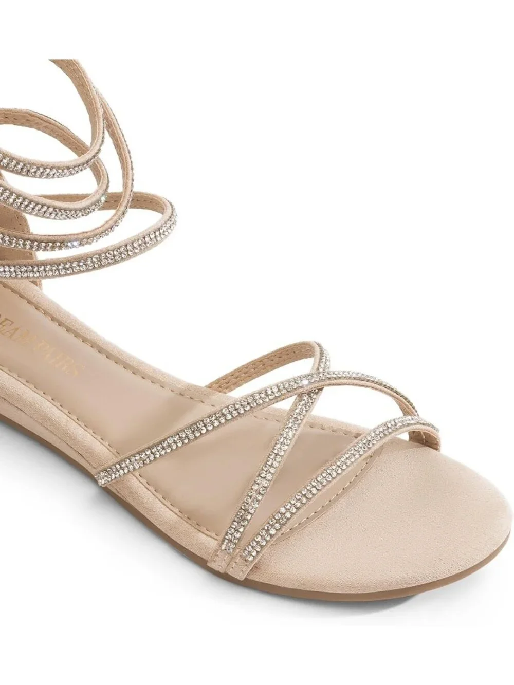 Women's Nude Rhinestones Gladiator Flat Sandals Ankle Strap Comfortable Zip